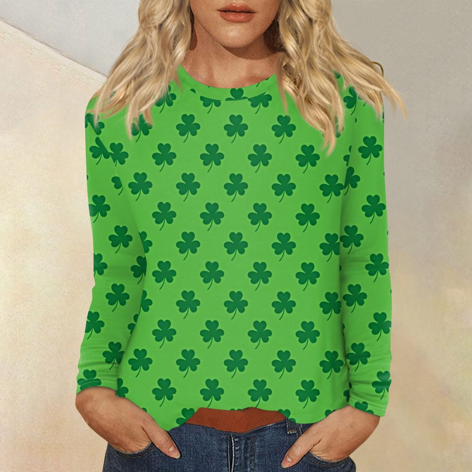 

Женская повседневная повседневная рубашка с длинным рукавом. Топ с круглым вырезом и принтом ко Дню Святого Патрика L зелёный