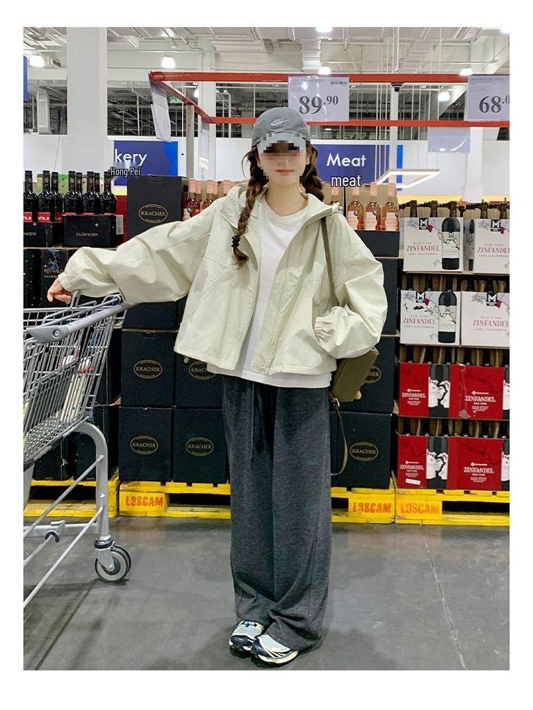 Trendy Petite Beige Women's Windbreaker - 2025 Spring Korean Style Jacket
