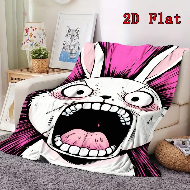 Cartoon Rabbit 2D Flat Pattern Flannel Blanket High Quality All Seasons Warmth and Comfort Perfect for Christmas Gifts.