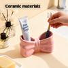 1PC Creative Ceramic Cute Bow Electric Toothbrush Holder Bathroom Wash Table Decorative Toothpaste Toothbrush Storage Ornament