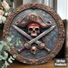 Vintage Metallschädel Schild 8x8 Zoll Piraten Wanddeko Heimbar Man Cave Kunst