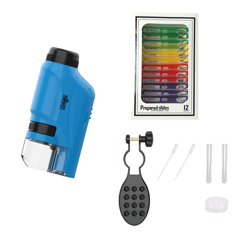Mini Pocket Lab Handheld Microscope Kit Adjustable Zoom 60-120X Led Light Kids Optical Biological Science Tool Portable Stem Toy