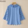 ZANZEA Womens Summer Casual 3/4 Sleeve Patchwork Embroidered Lace Blouse