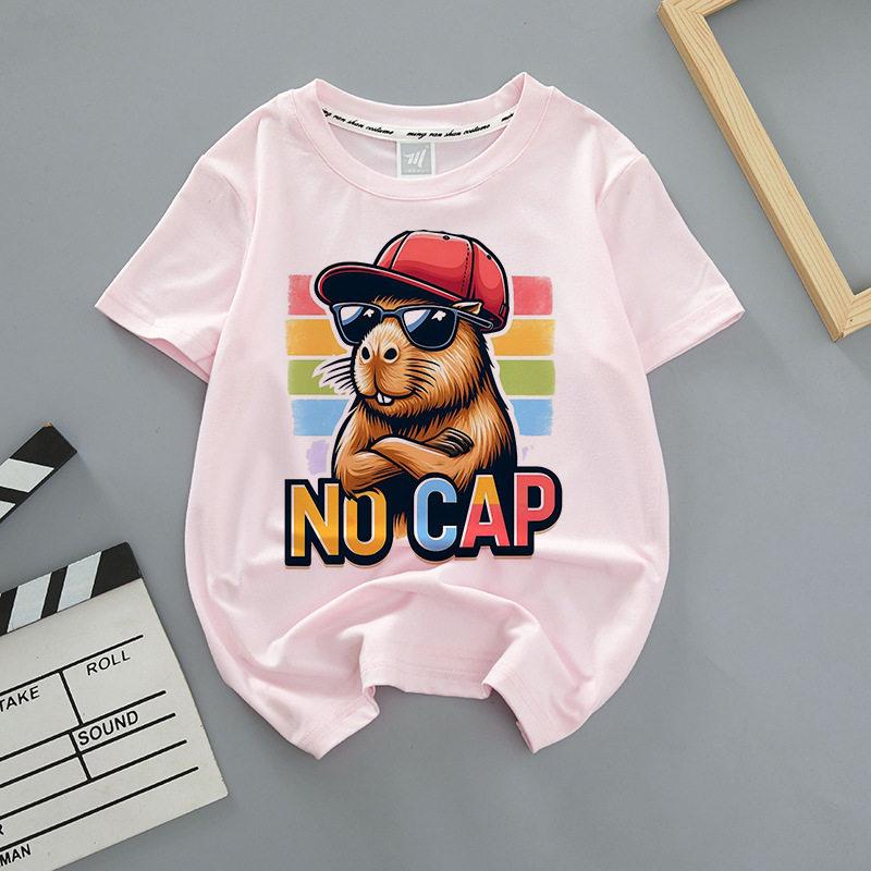 Capybara Summer Childrens Wear Shortsleeved Capybara Cute Childrens Roundneck Pink Trendy Brand Breathable Tshirt