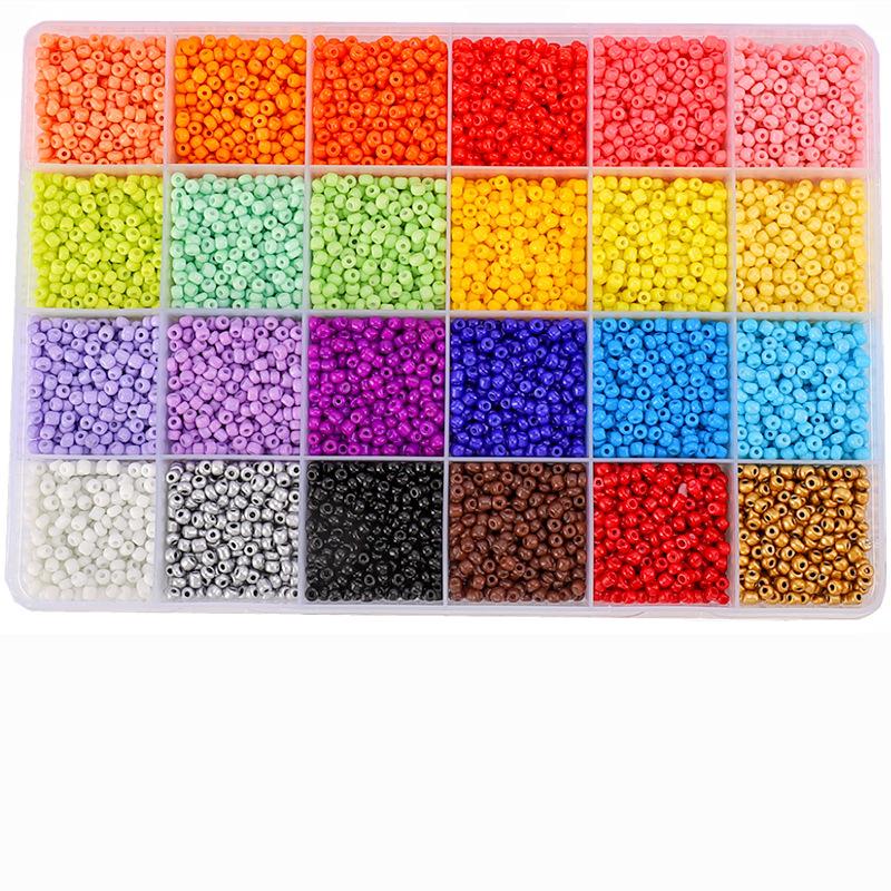 24-Grids Kit 3mm Loose Glass Beads Colorful Handmade Seed Beaded Set Box for DIY Bracelets Necklaces Making Jewelry Accessories