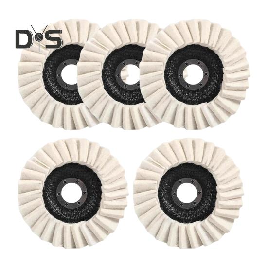1/2/5 Stück 4,5 Zoll/5 Zoll Wollfilz-Lamellenpolierscheibe Wolle Rundpolier-Schwabbelscheibe Pad für Metall Marmor Stein Möbel Autowachs