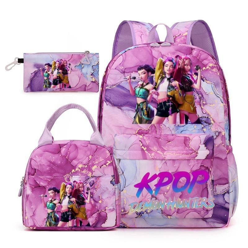 Korean Drama Demon Hunter Backpack Lunch Bag Pencil Case Set Student Three-piece School Bag Pencil Case Lunch Bag