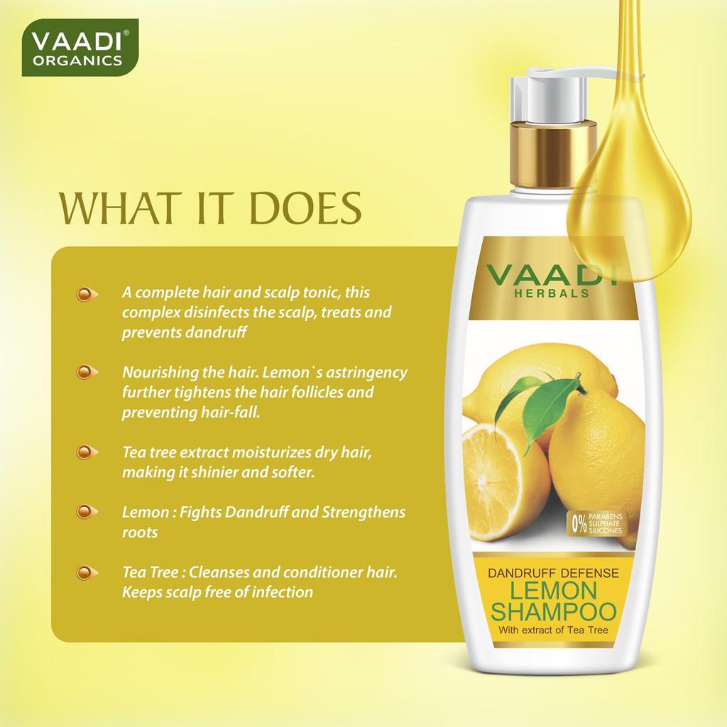 Vaadi Herbals Dandruff Defense Lemon Shampoo with Tea Tree Extract for Scalp Care 350ml