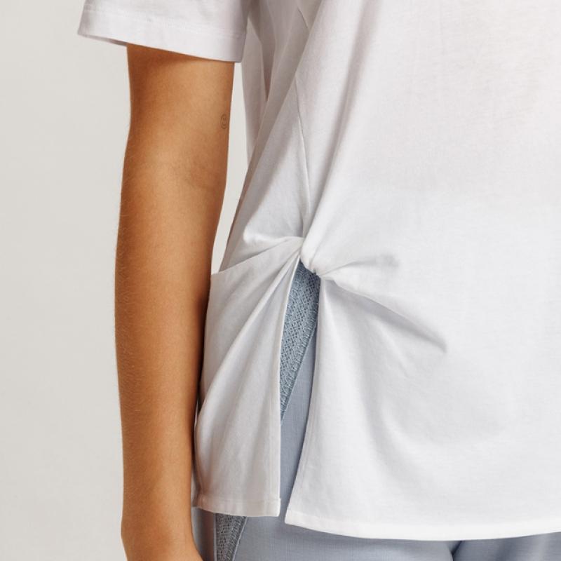 Hanro Cotton R Neck Top natuRal shiRt  78402 White  Sea bReeze 