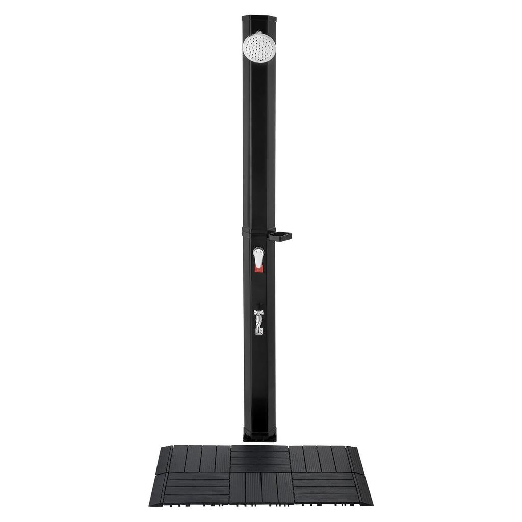 35L Solar Heated Shower, 195cm Showerhead Height Outdoor Shower, with Floor Kit & Foot Faucet, Hot & Cold Water Adjustment, Freestanding for Backyard