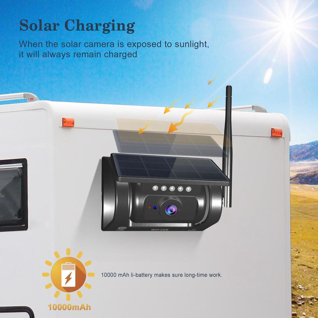 Wireless Backup Camera with Solar Magnetic, Easy Installation, Long Life for Trucks, Cars,