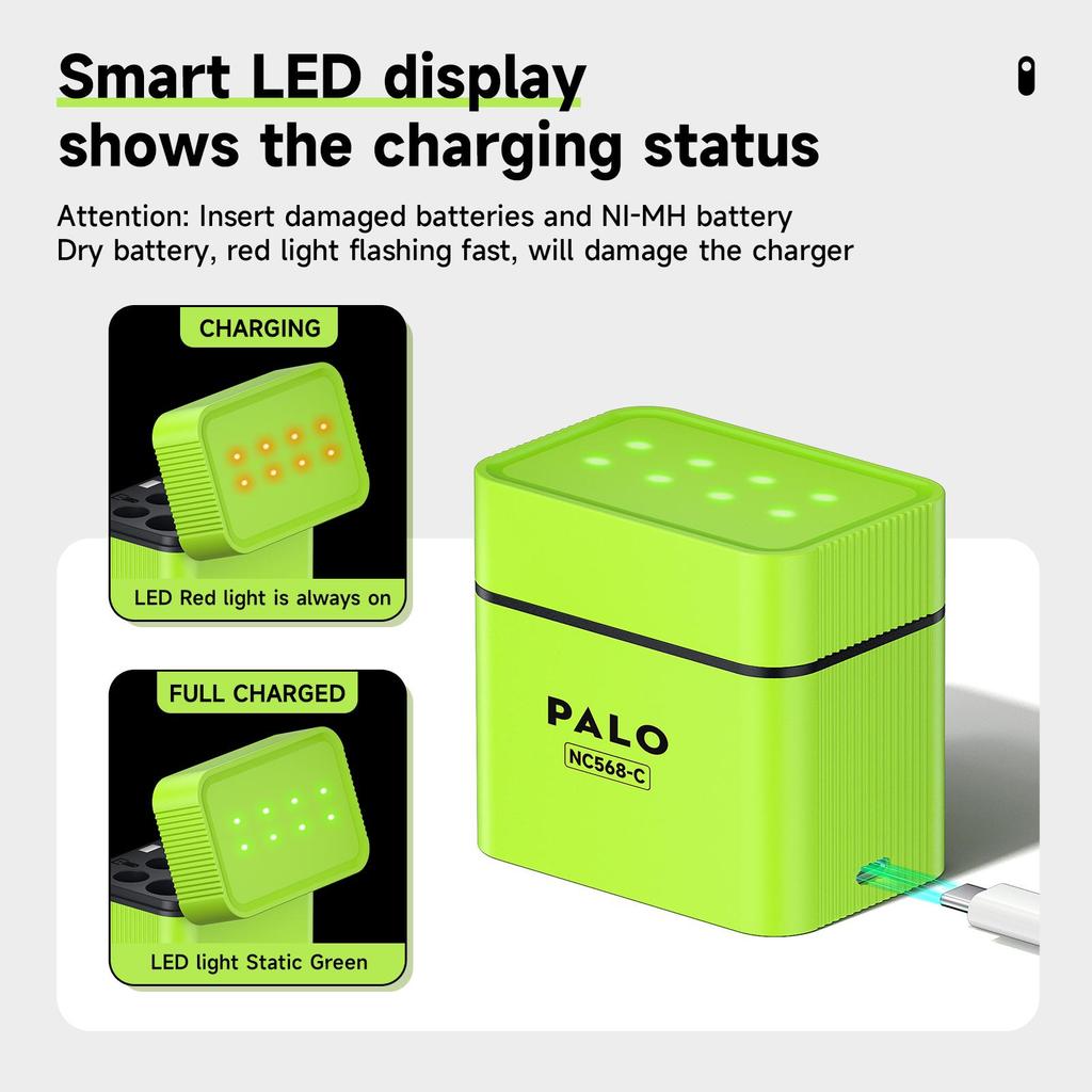 PALO Pilhas Recarregáveis AA e AAA de Íon de Lítio 3400mWh 1.5V com Carregador Magnético Flip de 8 canais para Pilhas de Lítio 1.5V 2A 3A