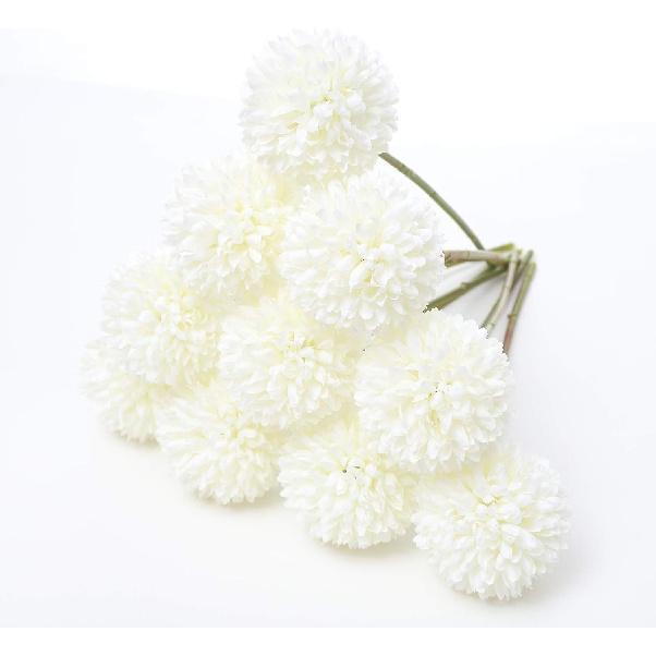 White Artificial Dahlia Flowers, Silk Plastic Fake Hydrangea Flowers Bunch Bridal Wedding Bouquet for Home Garden Party Wedding Decoration 10 Pcs