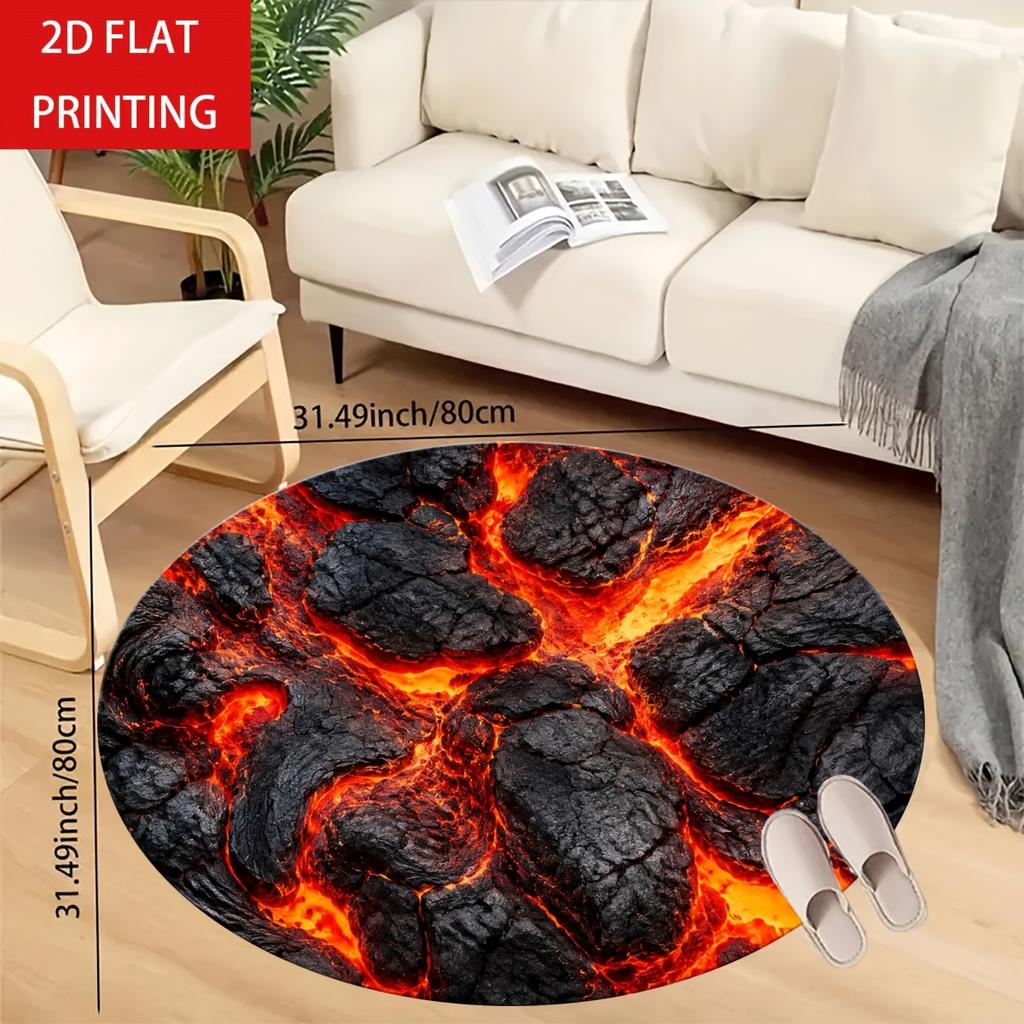 Trendy Round Lava Volcano Print Polyester Mat Area Rug Floor Decor for Modern Living Room Home Decoration Gift