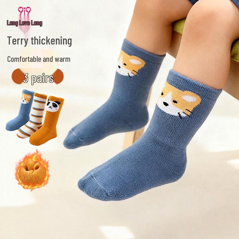 9i9 Baby Winter Thick Terry Mid-Calf Indoor Floor Socks, 3 Pairs 6-12 Months (XS)