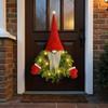 Gnome Christmas Decoration Door Wreath W/LED Light Artificial Advent Wreath Christmas Door Wreath for Front Door Window Wall