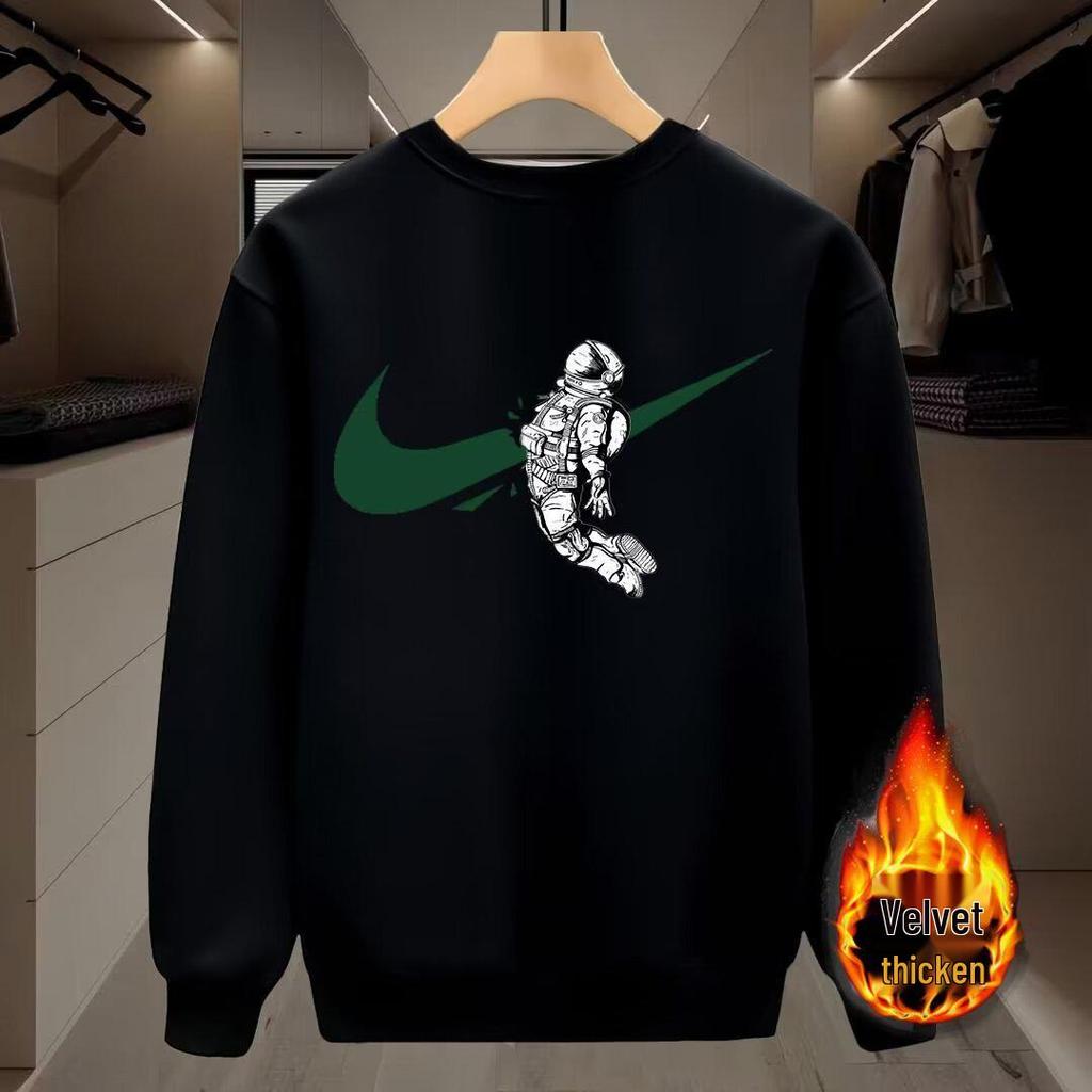 Men's Autumn 2024 Slim Fit Printed Hoodie - Trendy Streetwear Long Sleeve Round Neck Tee