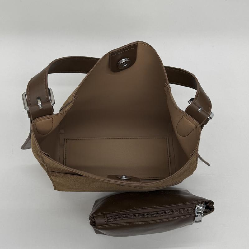 Suede Shoulder Bag with Front Pocket Large Capacity Fashion Everyday Bag