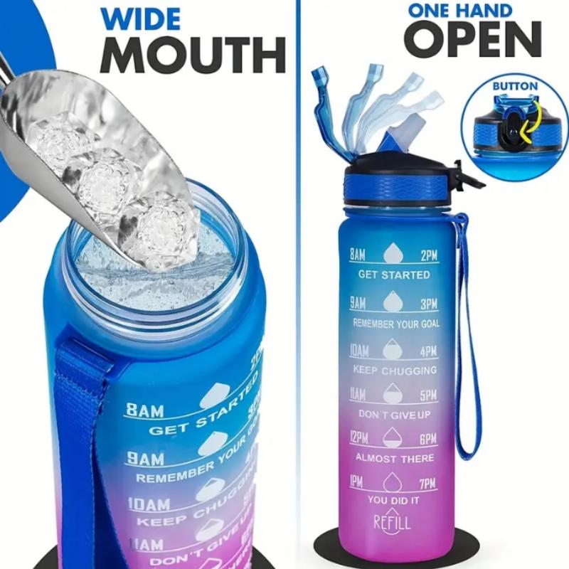 Leakproof Portable Gradient PC Sports Water Bottle with Time Marker,Lockable Lid,Silicone Straw,Fitness&Outdoor Motivational