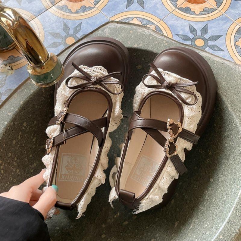Retro bow platform small leather shoes women's 2025 new spring and autumn skirt French Mary Jane single shoes