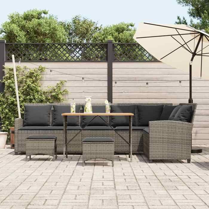 VidaXL Salon de jardin 4 pcs avec coussins forme L gris résine tressée, ensemble de canapé d'extérieur, ensemble de salon de 3365326