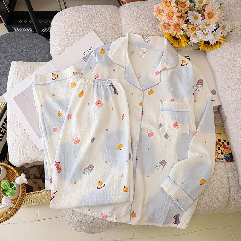 2025 Spring/Autumn Cute Cloud Cotton Pajama Set for Girls - Long Sleeve & Pants, Wearable Outdoors