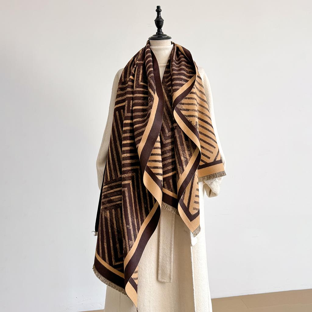Luxury Geometry Print Scarf For Women Warmer Winter Pashmina Two-Sided Scarves Shawls Female Thick Blanket Wraps Foulard