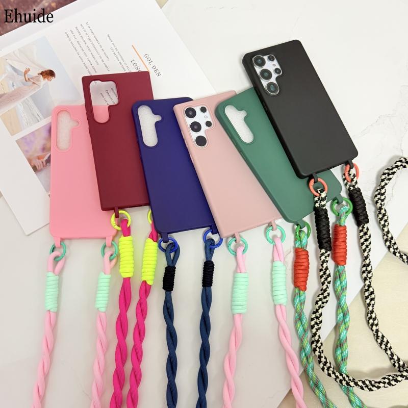 Lanyard Case For Samsung Galaxy A17 A07 A16 A56 A36 A26 A55 A35 S25 Ultra Shockproof Crossbody Neck Cord Strap Candy Soft Cover