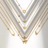 Dainty Zircon Bowknot Flower Heart Pendant Necklace for Women, Stainless Steel Gold Plated Charm Necklace, Chic Luxury Jewelry
