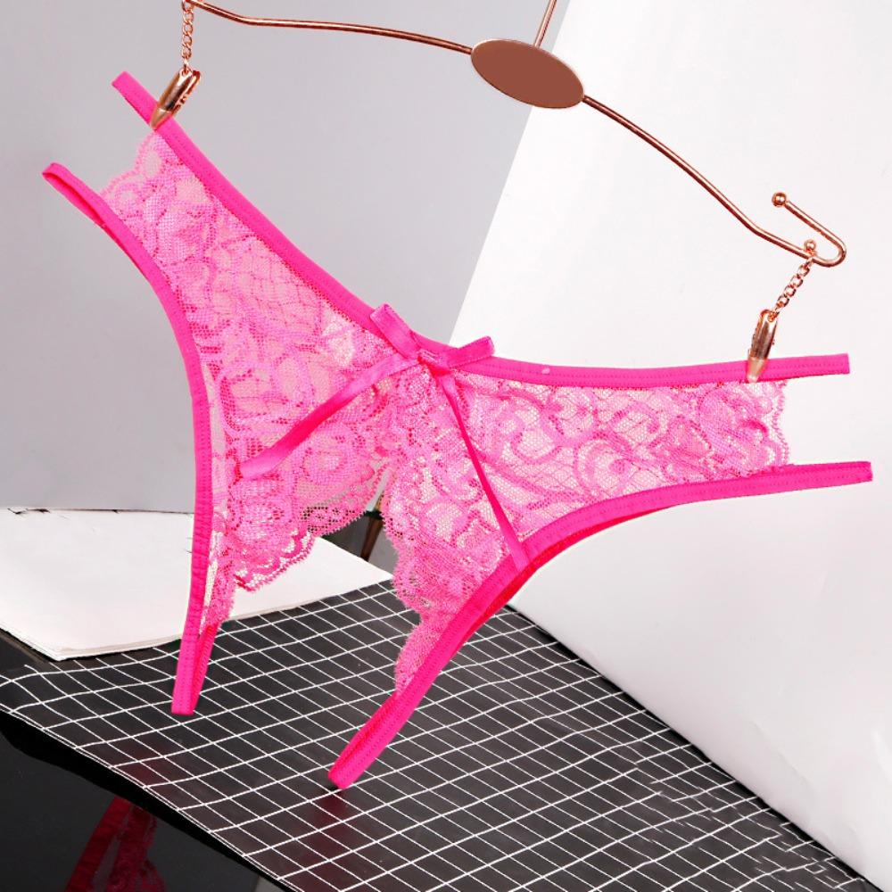 Low-waist Lace Seamless Panties Open Crotch Women's Thong Breathable Mesh Lace Briefs  Female