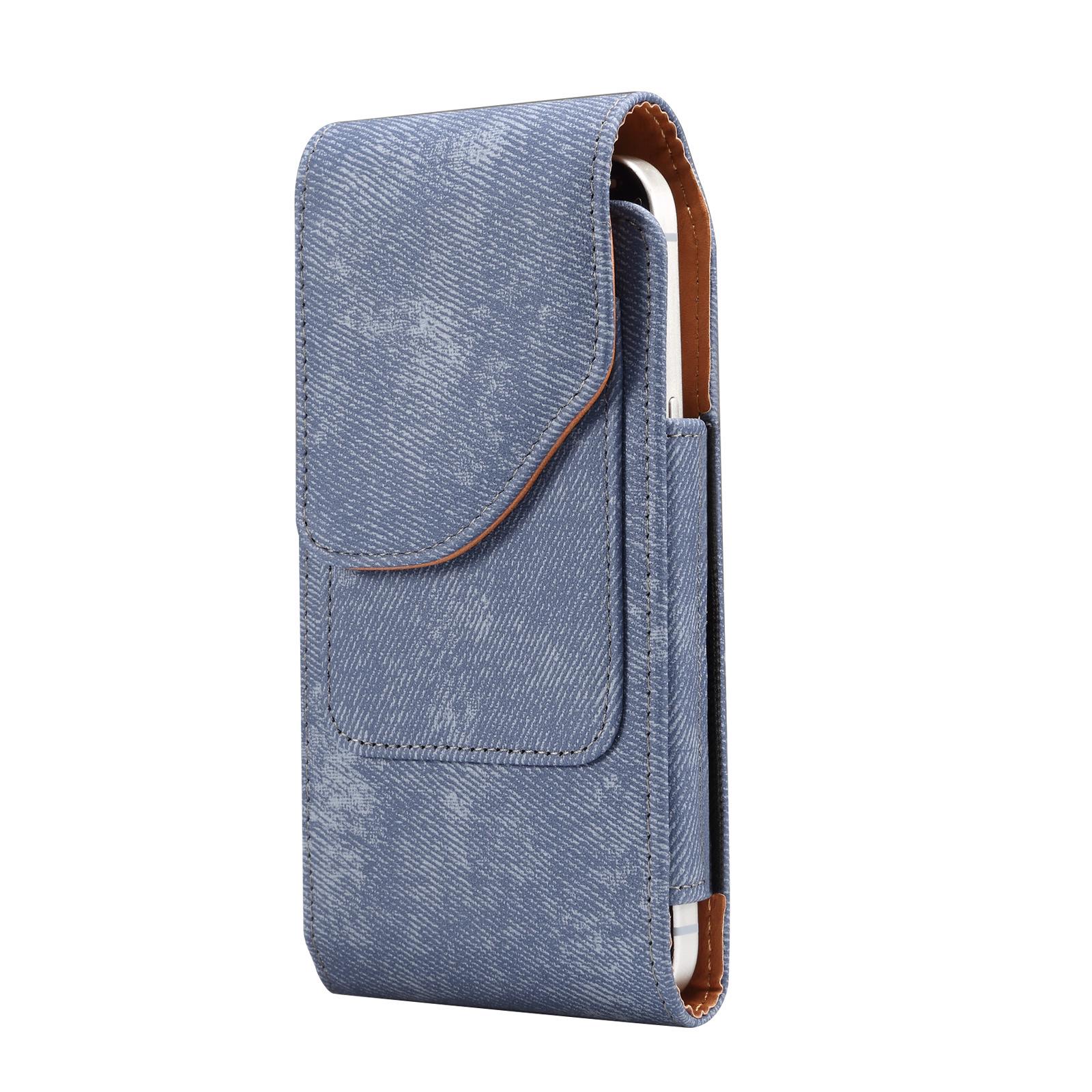 

Модная мужская поясная сумка из кожи с джинсовым узором и отделениями для карт 6.5 inches синий