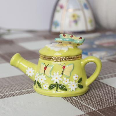 European and American Style Ceramic Handicraft Jewelry Box, Creative Home Furnishings Hand-painted Ceramic Storage Box