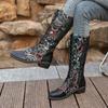Colorful Pattern, Fashionable and Casual Medium and Long Tube Lace-up Ethnic Women's Boots