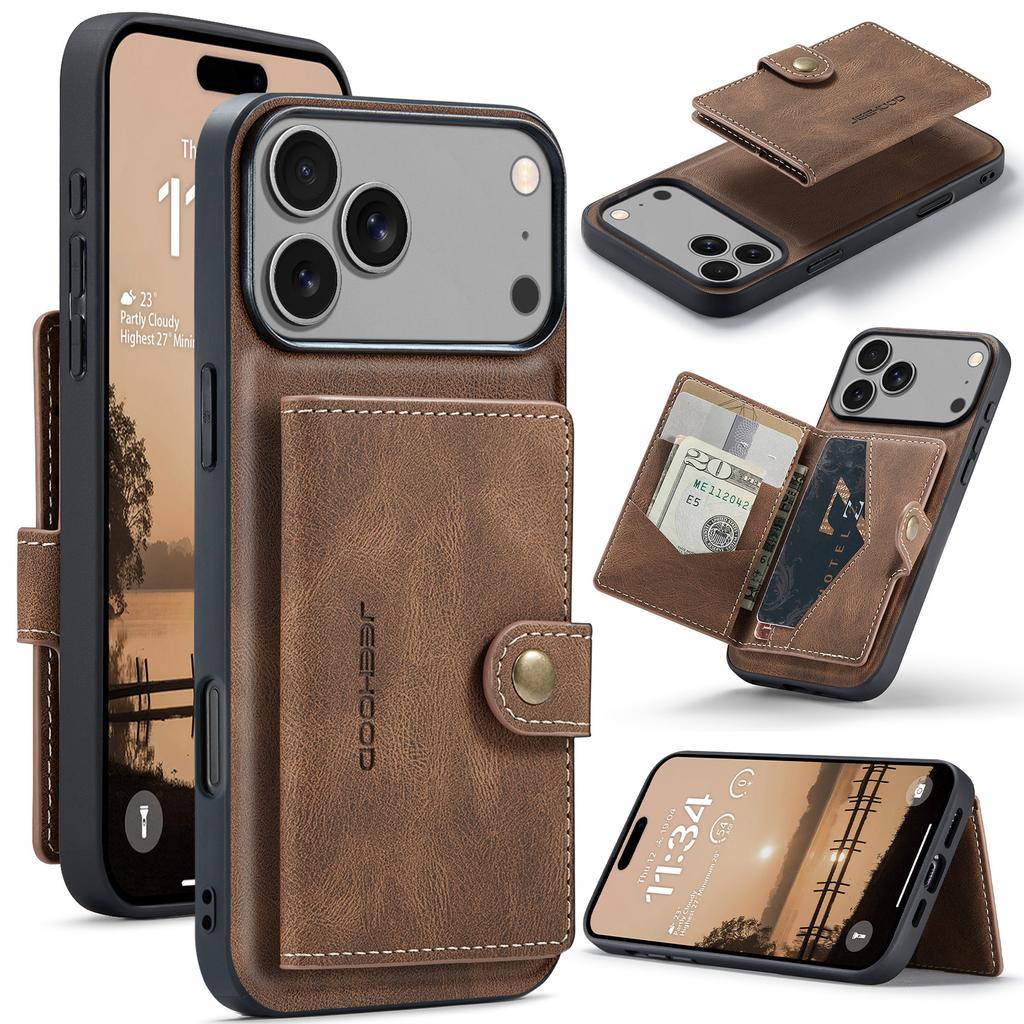 For iPhone 17 Pro Max Case JEEHOOD J01 Retro Leather + TPU Phone Cover Detachable Magnetic Card Holder