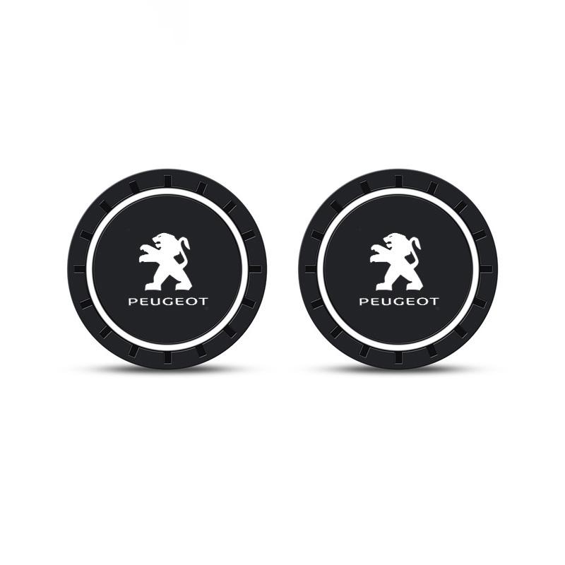 2PC PVC Silicone Car Coaster Water Cup Slots Non-Slip Pad Drink Mat For Peugeot 107 206 307 308 3008 207 208 407 508 Accessories