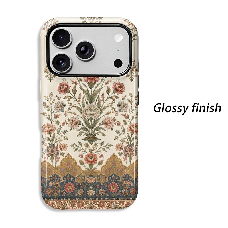 Ornate Persian Floral Motif Pattern Art Graphic Film Aesthetic Protective Shockproof Bumper Phone Case For iPhone 13 14 15 16 17 Pro Max Plus
