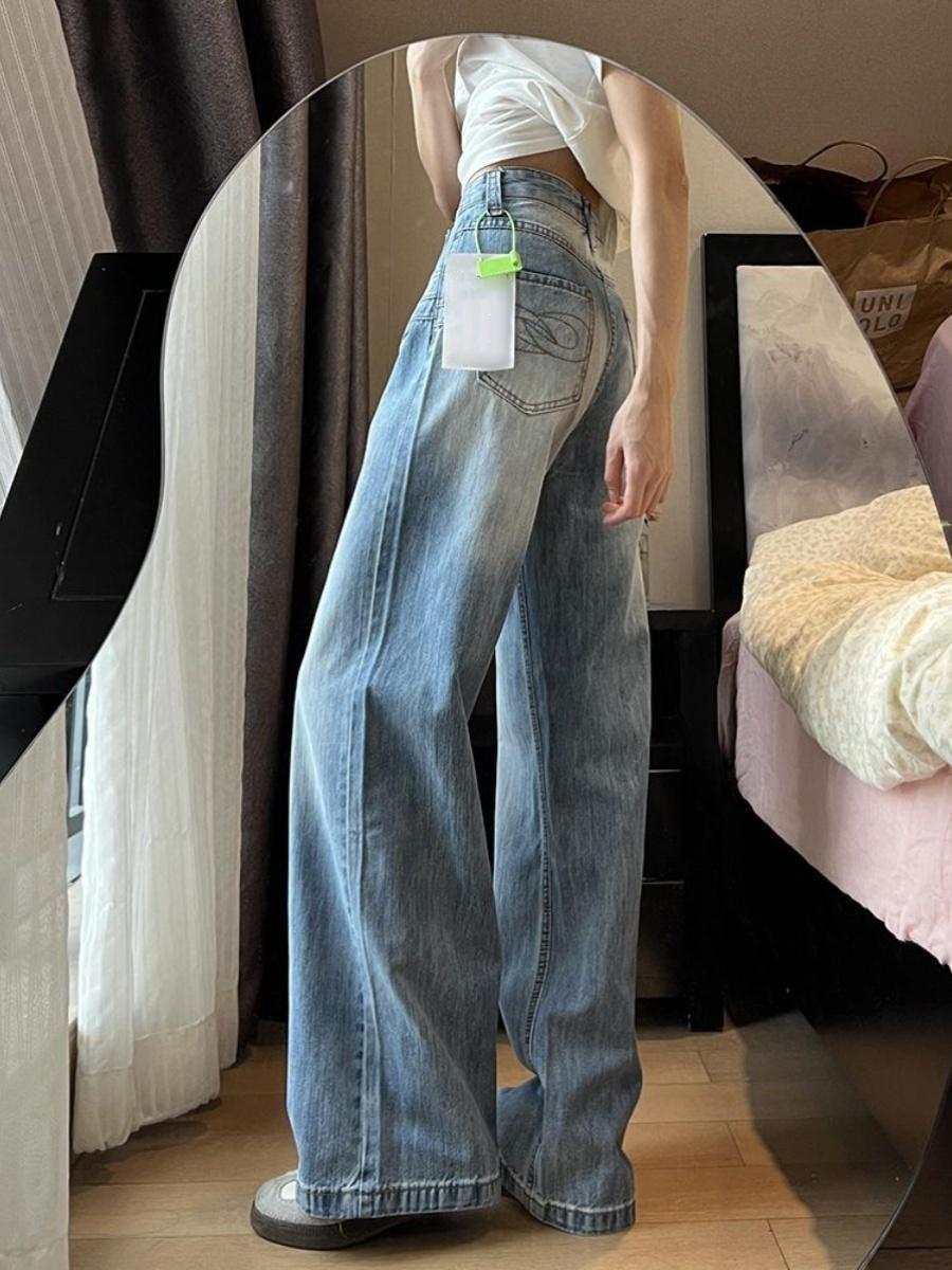 

Женские джинсы с высокой посадкой, состаренного синего цвета, в стиле ретро, прямого кроя 2XL синий