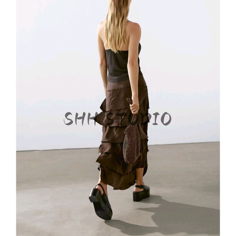 MD Spring/Summer New Arrival Women's Boqi Style Romantic Retro Brown Elegant Cake Dress Skirt 5245530