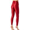 Damen Glänzende Dehnbare Leggings Breiter Elastischer Bund Unifarbene Design Yoga Pilates Fitnesshosen