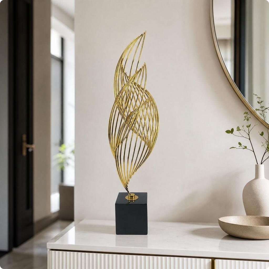 Geometric Leaf Sculpture with Square Base Sturdy for Shelf Display, Office
