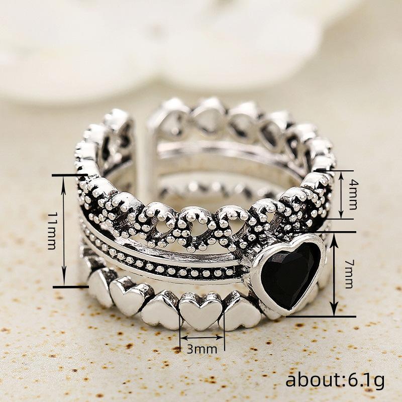 Sweet and Cool Style Ring Female, Love Hollow Heart Shape Old Feeling, Lolita Niche Model