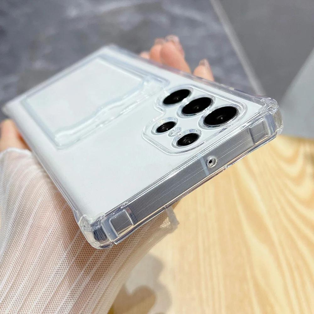 Husă de protecție transparentă cu patru colțuri TPU din silicon moale, anti-cădere, cu slot pentru card, potrivită pentru iPhone, Samsung, Xiaomi, Redmi, OPPO Realme Vivo