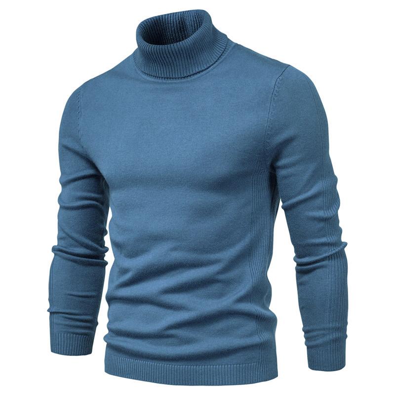 Autumn and Winter New Casual Men's Solid Color Pullover Sweater High Collar Men's Casual Knitwear