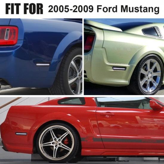 For 05-09 Ford Mustang Smoked Rear Bumper Reflector Side Marker White LED Lights