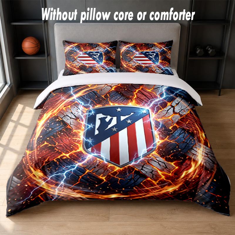 Set Biancheria da Letto Design Atletico Madrid 1 Copripiumino + 2 Federe Morbido Traspirante Biancheria da Letto per la Casa
