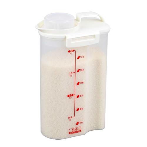 Pearl Metal HB-3898, Made in Japan, Airtight Rice Container, 2.4kg Capacity, White, 185mm Wide x 110mm Deep x 295mm High, Refrigerator-Friendly, Handy