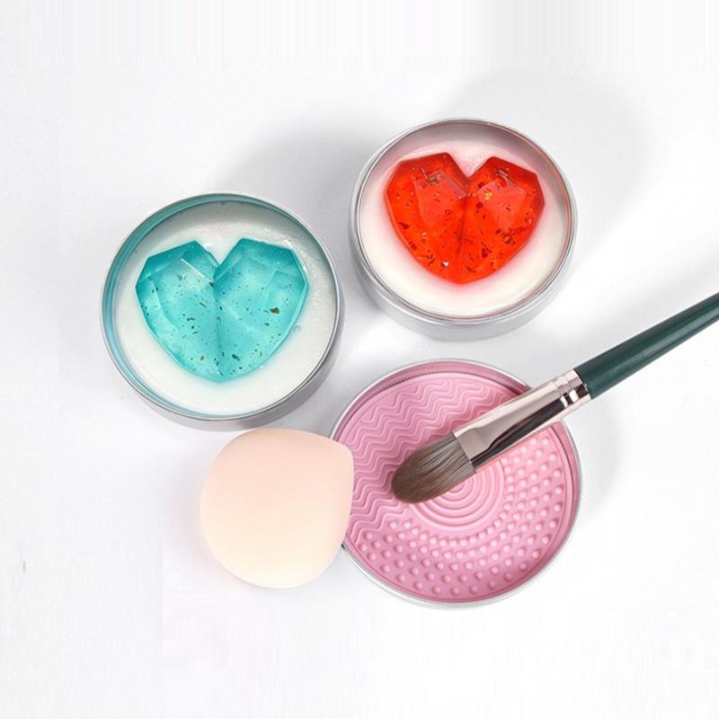 Herzförmige Reinigungsseife + Silikonpad, Make-up-Pinsel & Puderschwamm Reinigungsseife Beauty-Werkzeug & Puderschwamm Reinigungsseife