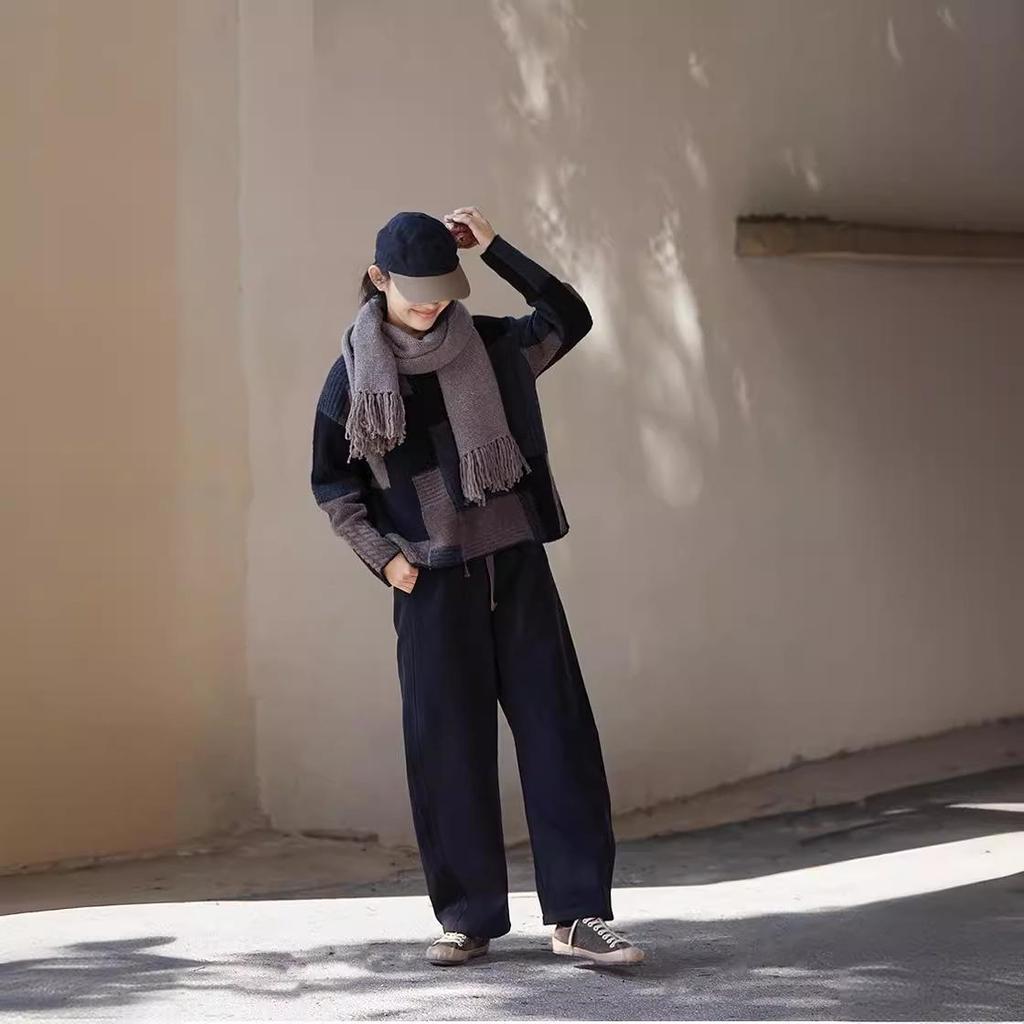 Women's Black Retro Elastic Waist Cotton Knit Scimitar Pants