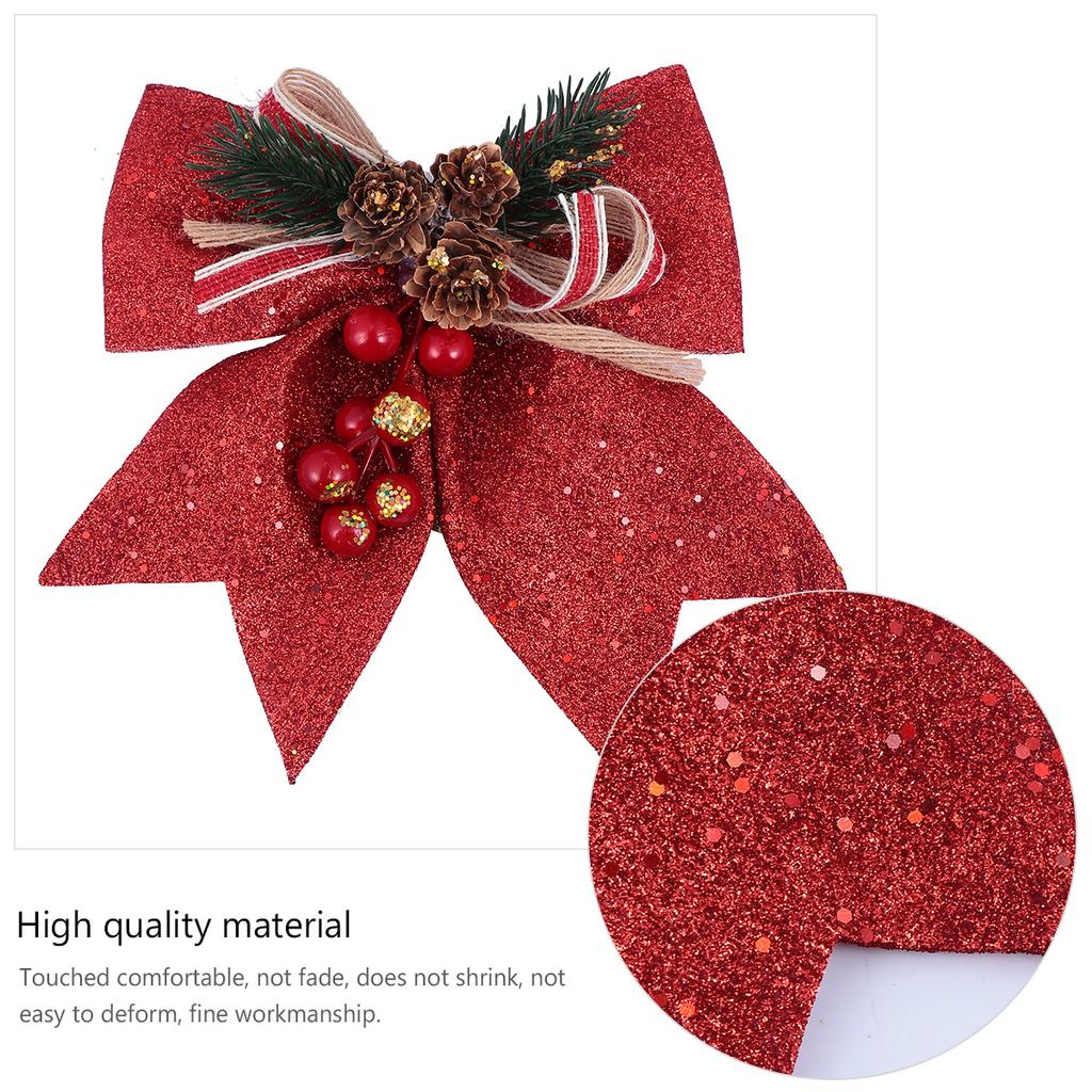 4pcs Christmas Tree Hanging Decorations Glitter Pine Cone Bows For Holiday Home Party Decoration Xmas Ornament Festive Supplies