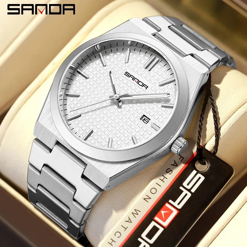SANDA Top Brand Fashion Man Watches Luminous Waterproof High Quality Stainless Steel Big Dial Date Quartz Business Men's Watches